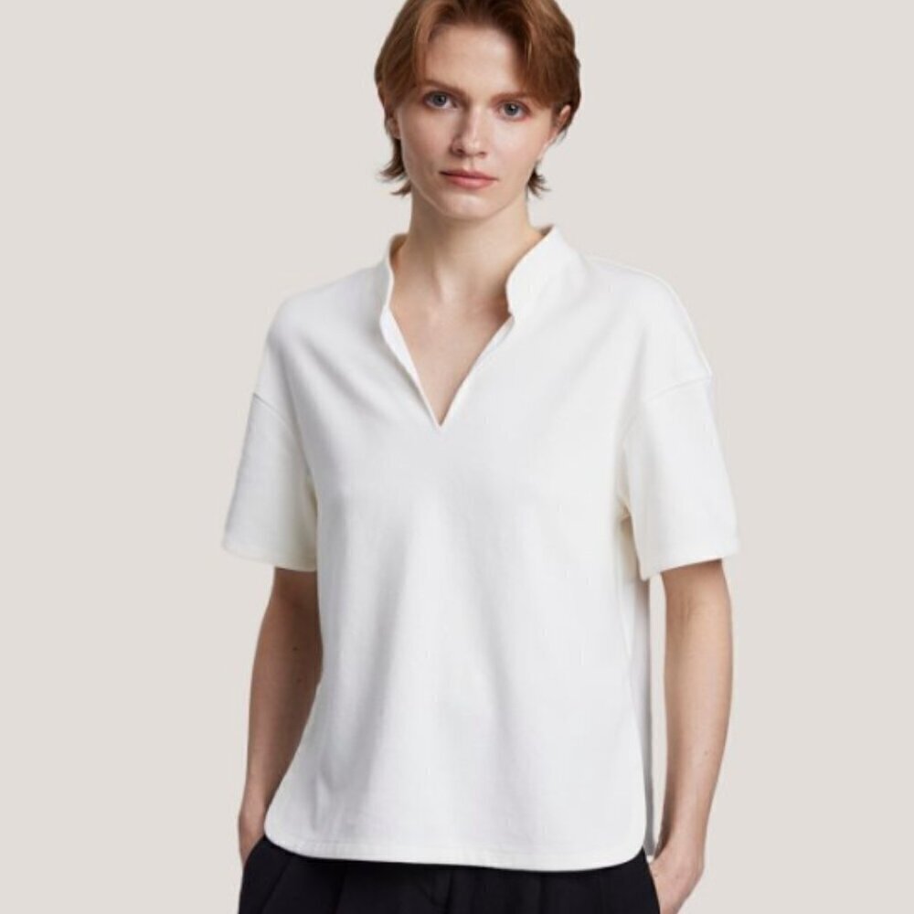 Gentle Herd Cotton Banded Collar Shirt Minimalist Neutral Casual Large